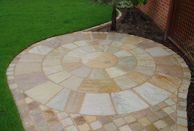 Circular paving in garden