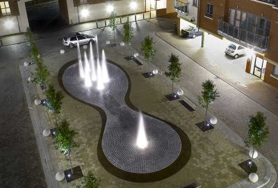 Commercial water feature in courtyard