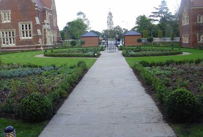 Park landscape with paved path